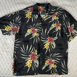 Eagle Dry Goods Co. Men’s Silk Hawaiian Shirt Large Black Floral